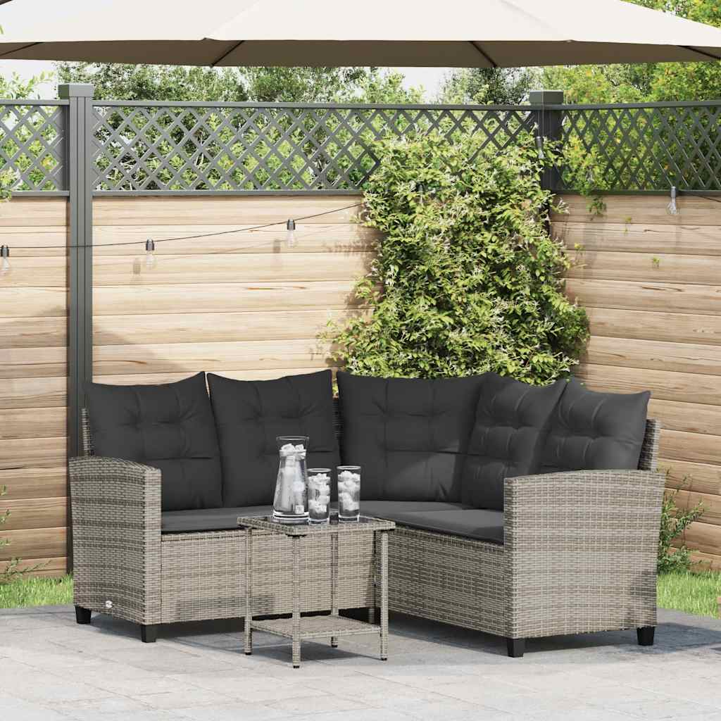 Havesofa Med Bord Og Hynder L-Formet Polyrattan Brun