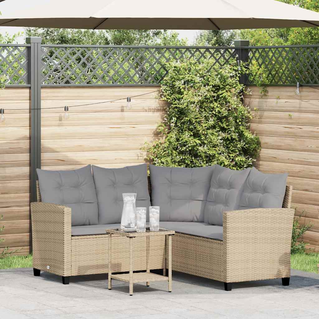 Havesofa Med Bord Og Hynder L-Formet Polyrattan Brun