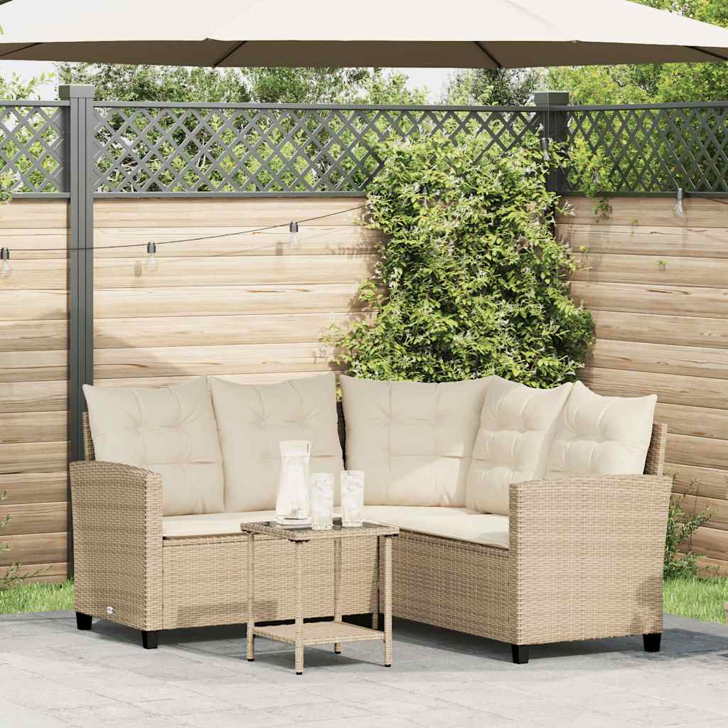 Havesofa Med Bord Og Hynder L-Formet Polyrattan Brun