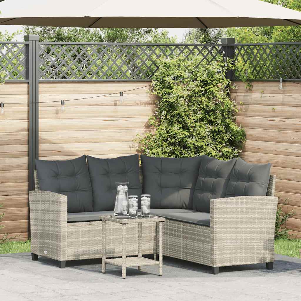 Havesofa Med Bord Og Hynder L-Formet Polyrattan Brun