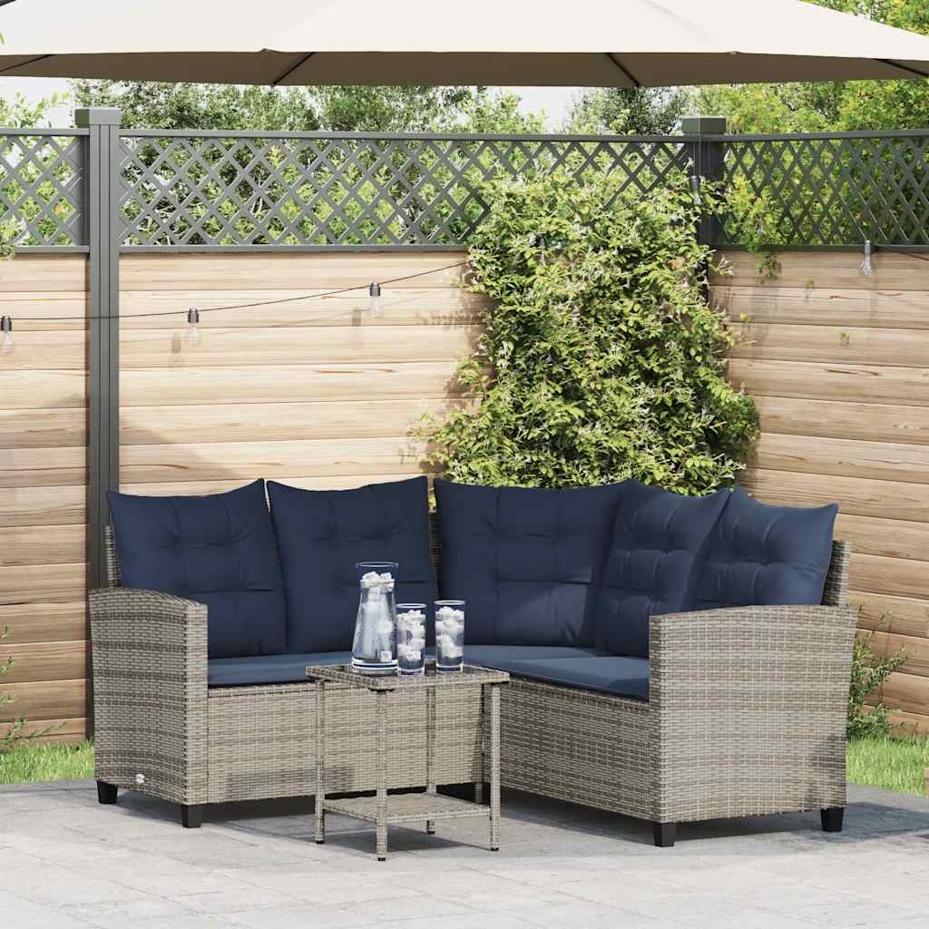 Havesofa Med Bord Og Hynder L-Formet Polyrattan Brun