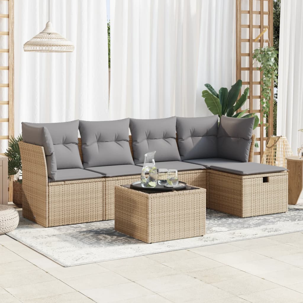 Sofasæt Til Haven 6 Dele Med Hynder Polyrattan Brun