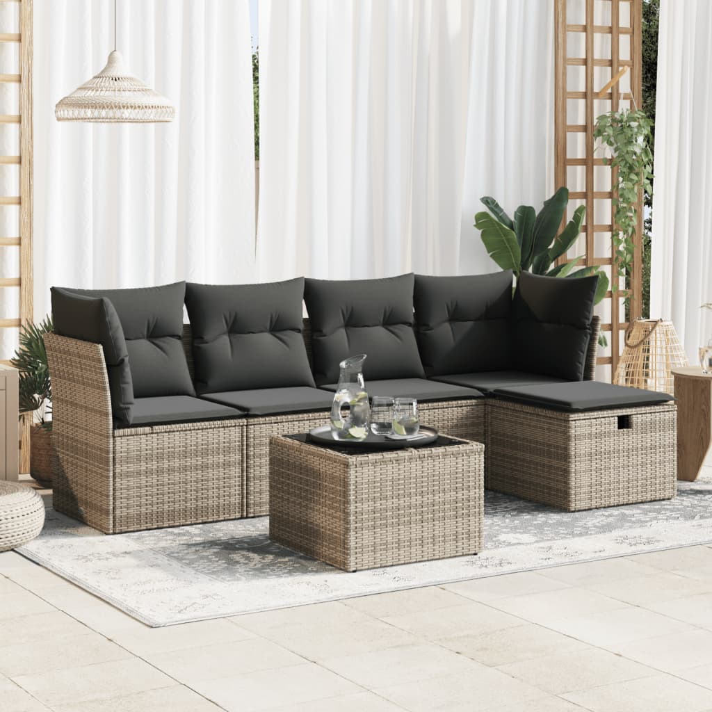Sofasæt Til Haven 6 Dele Med Hynder Polyrattan Brun