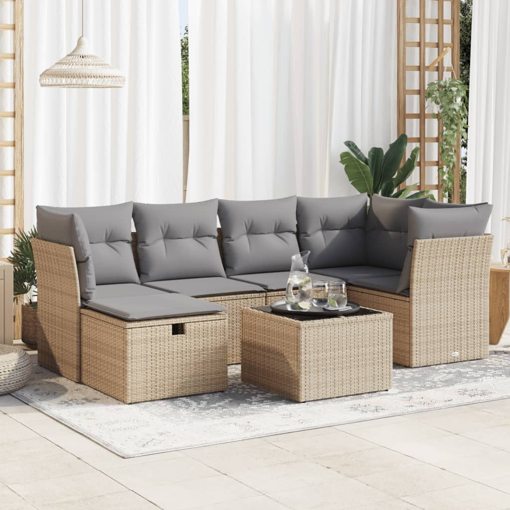 Sofasæt Til Haven 7 Dele Med Hynder Polyrattan Brun
