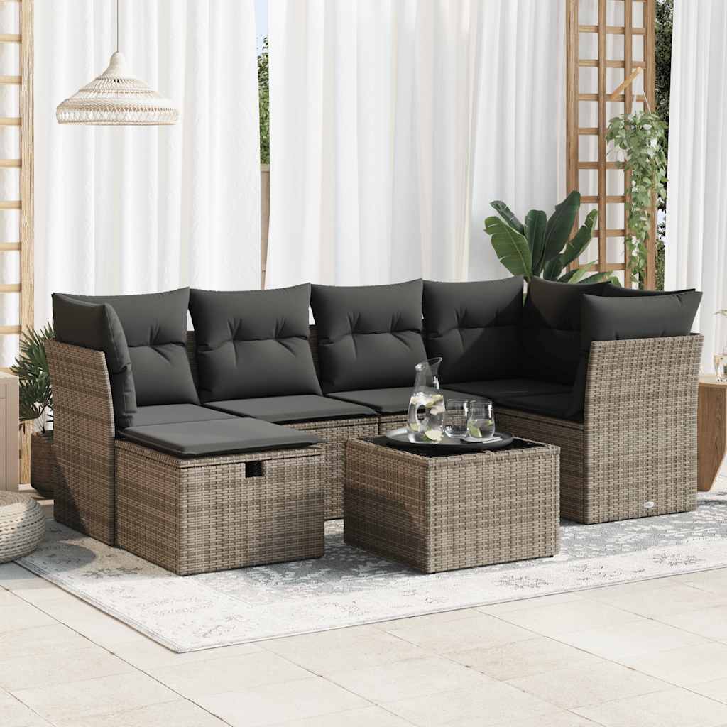 Sofasæt Til Haven 7 Dele Med Hynder Polyrattan Brun