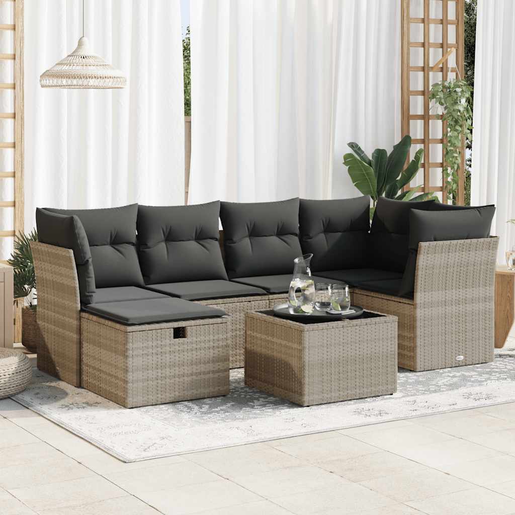 Sofasæt Til Haven 7 Dele Med Hynder Polyrattan Brun