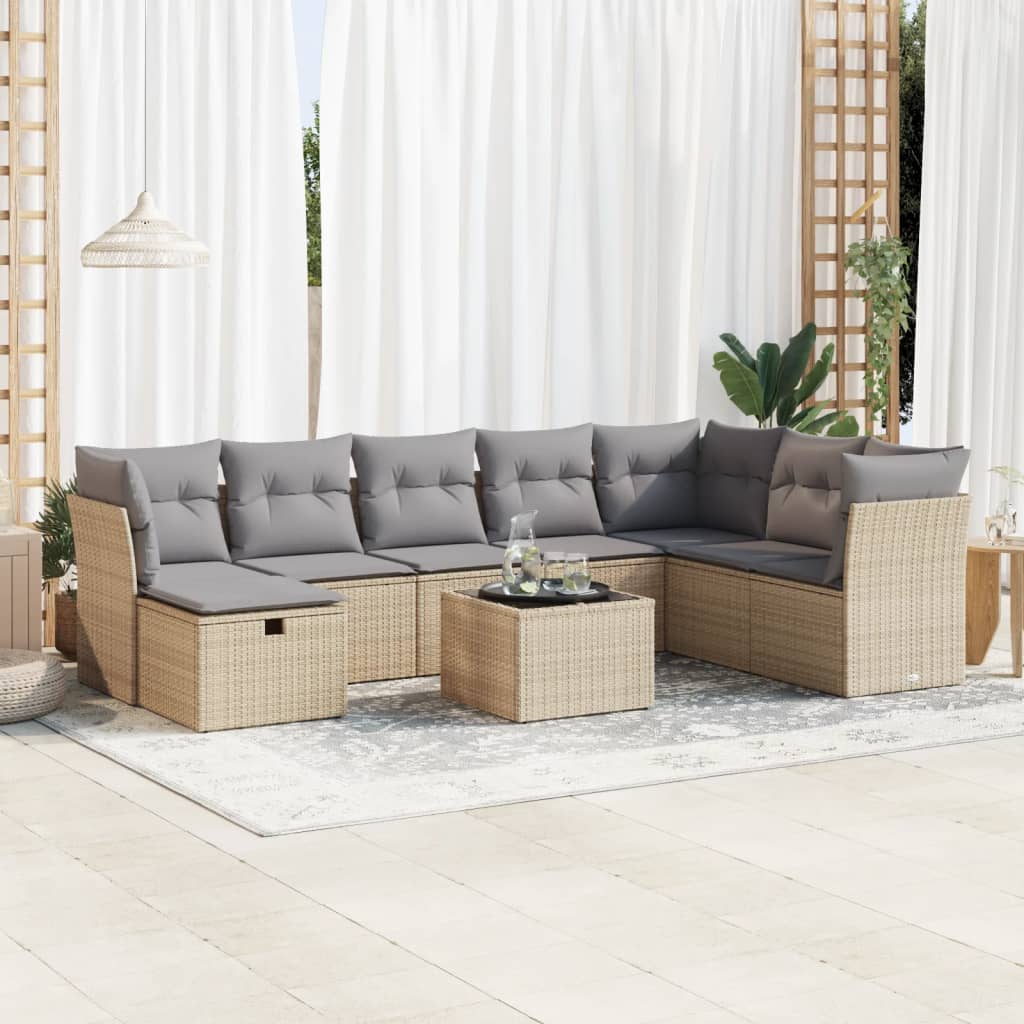 Sofasæt Til Haven 9 Dele Med Hynder Polyrattan Brun