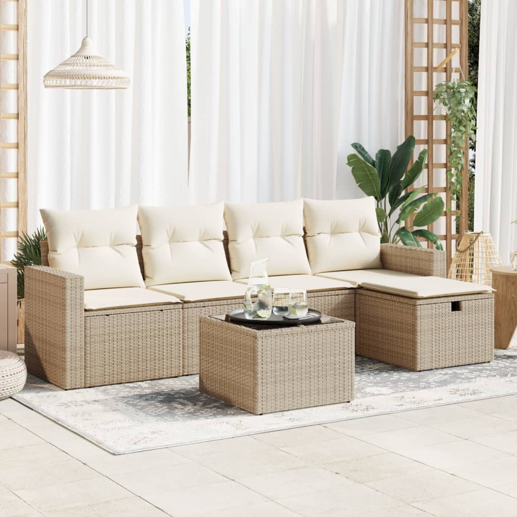 Sofasæt Til Haven 6 Dele Med Hynder Polyrattan Brun