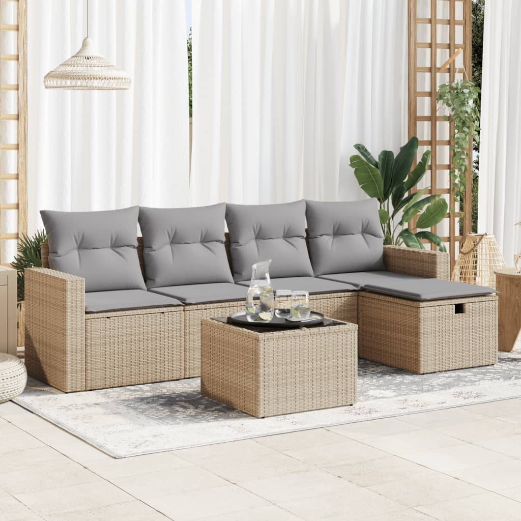 Sofasæt Til Haven 6 Dele Med Hynder Polyrattan Brun