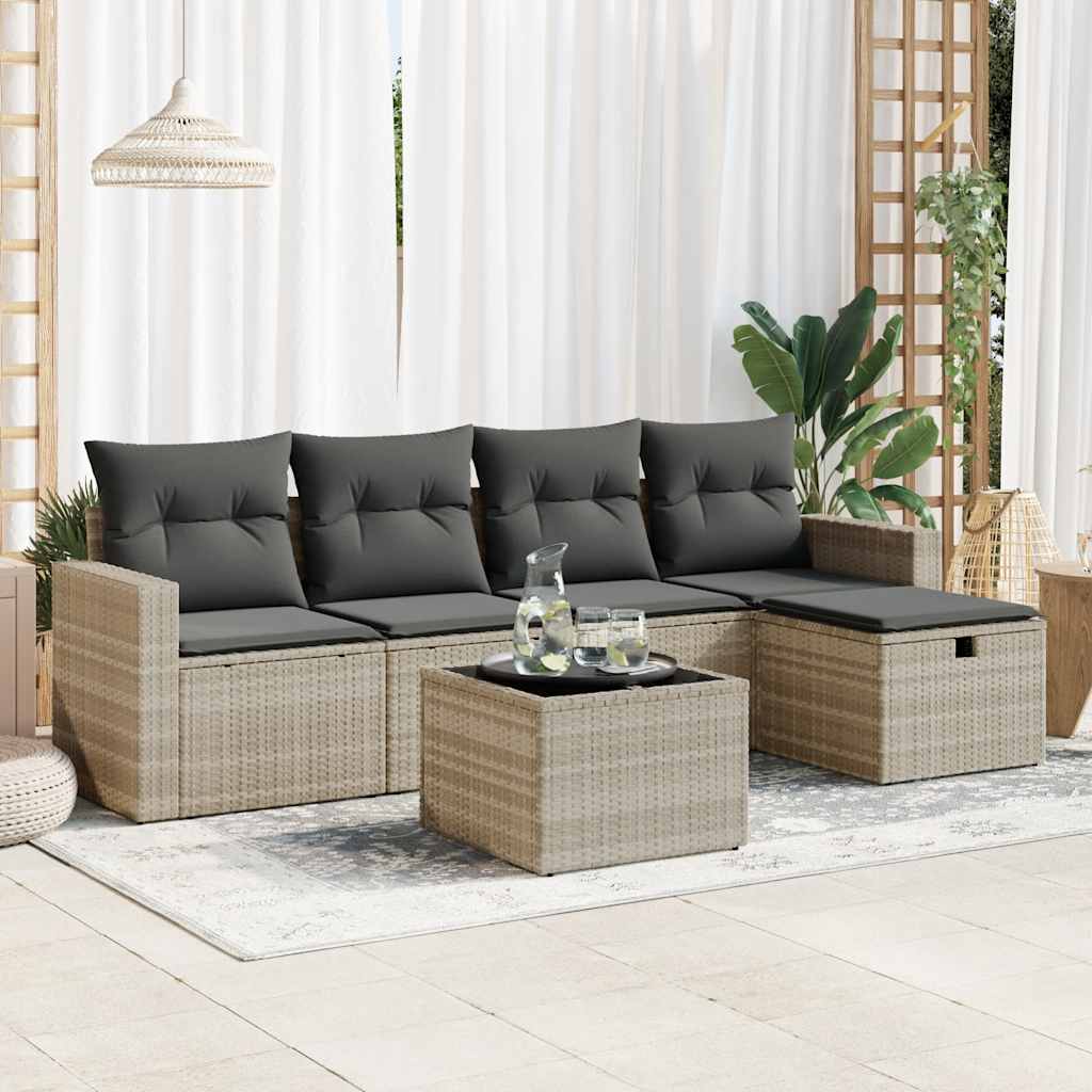 Sofasæt Til Haven 6 Dele Med Hynder Polyrattan Brun