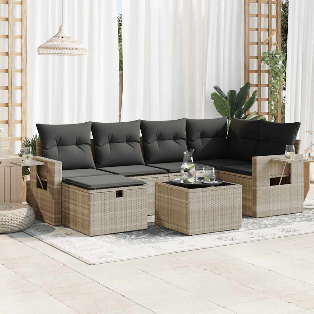 Sofasæt Til Haven 7 Dele Med Hynder Polyrattan Brun