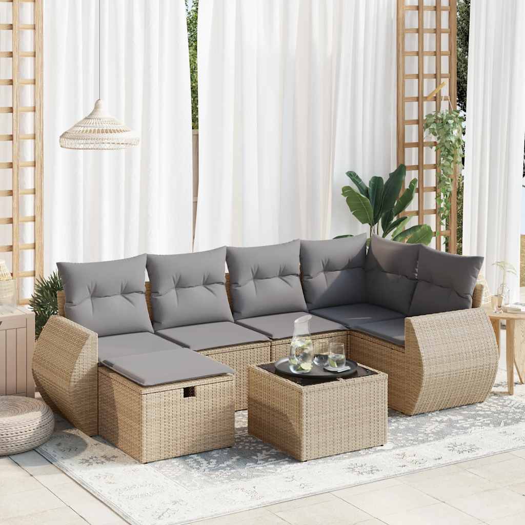 Sofasæt Til Haven 7 Dele Med Hynder Polyrattan Brun