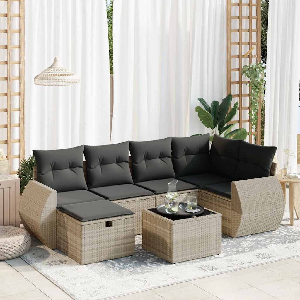 Sofasæt Til Haven 7 Dele Med Hynder Polyrattan Brun