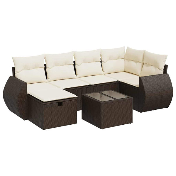Sofasæt Til Haven 7 Dele Med Hynder Polyrattan Brun