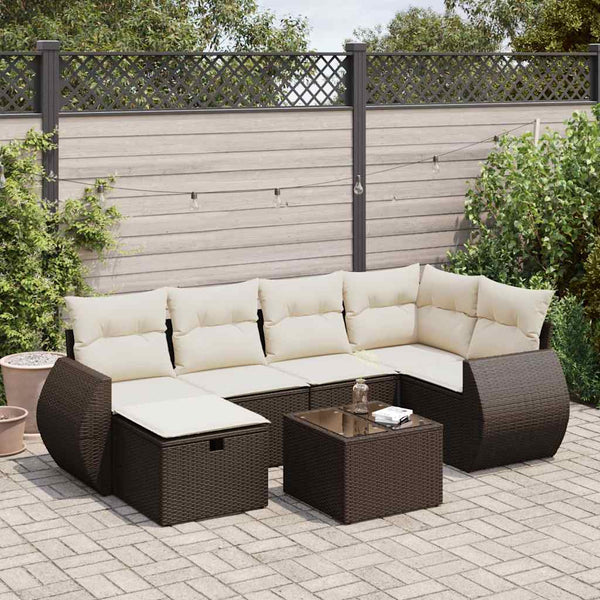 Sofasæt Til Haven 7 Dele Med Hynder Polyrattan Brun