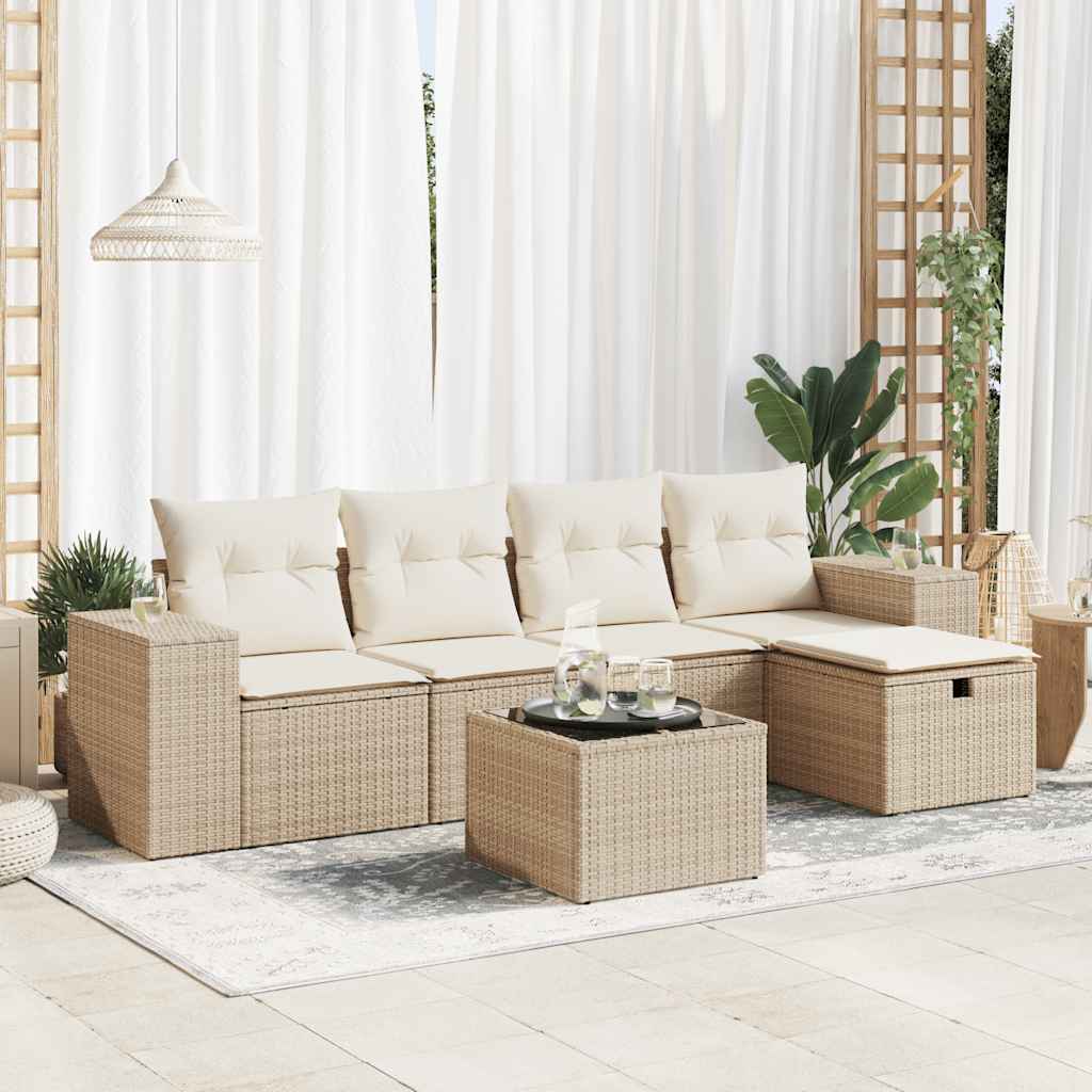 Sofasæt Til Haven 6 Dele Med Hynder Polyrattan Brun