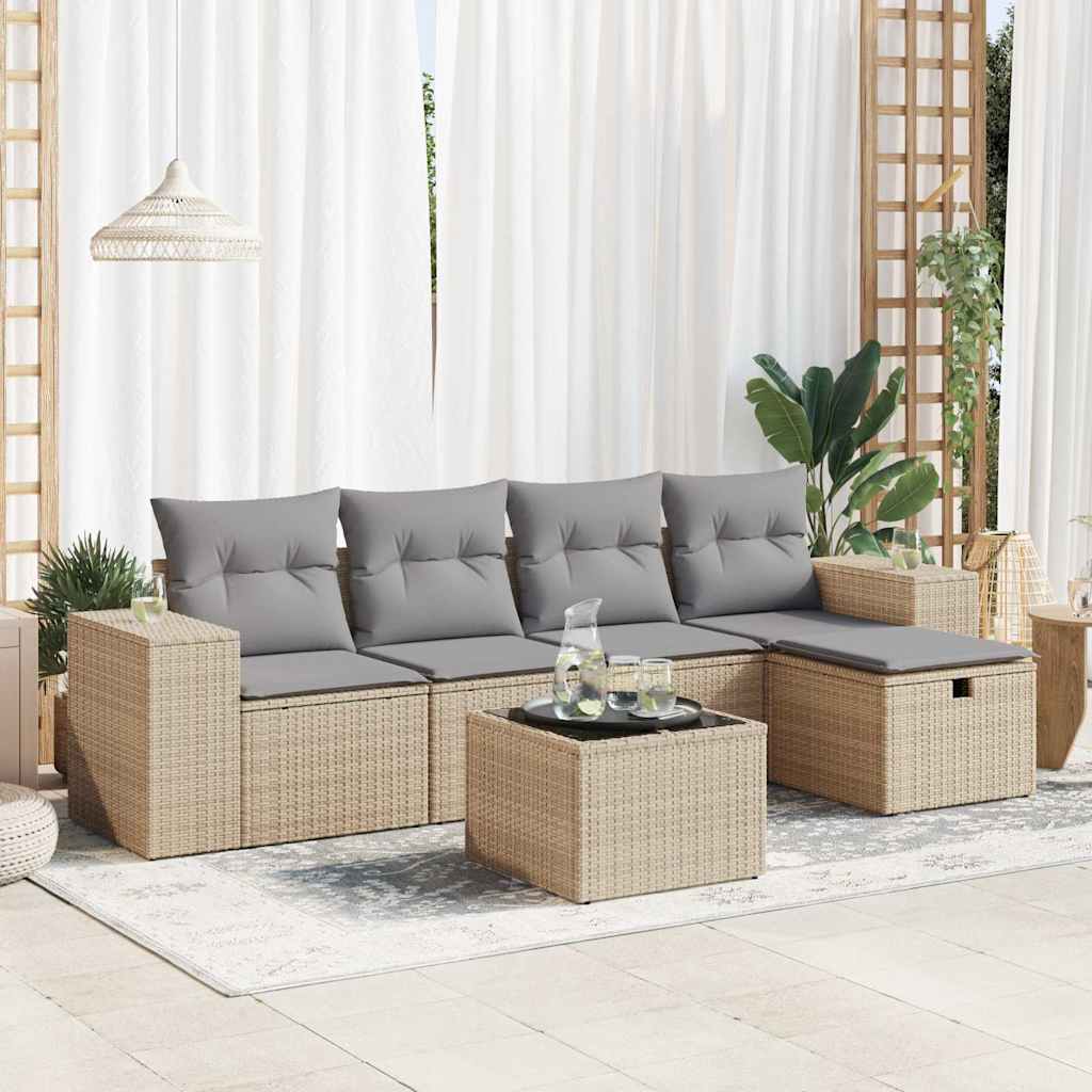 Sofasæt Til Haven 6 Dele Med Hynder Polyrattan Brun