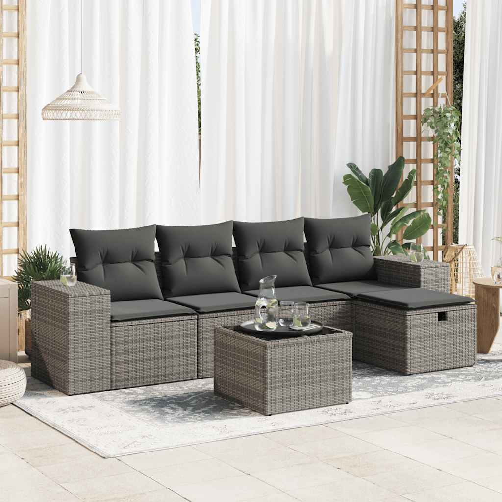 Sofasæt Til Haven 6 Dele Med Hynder Polyrattan Brun