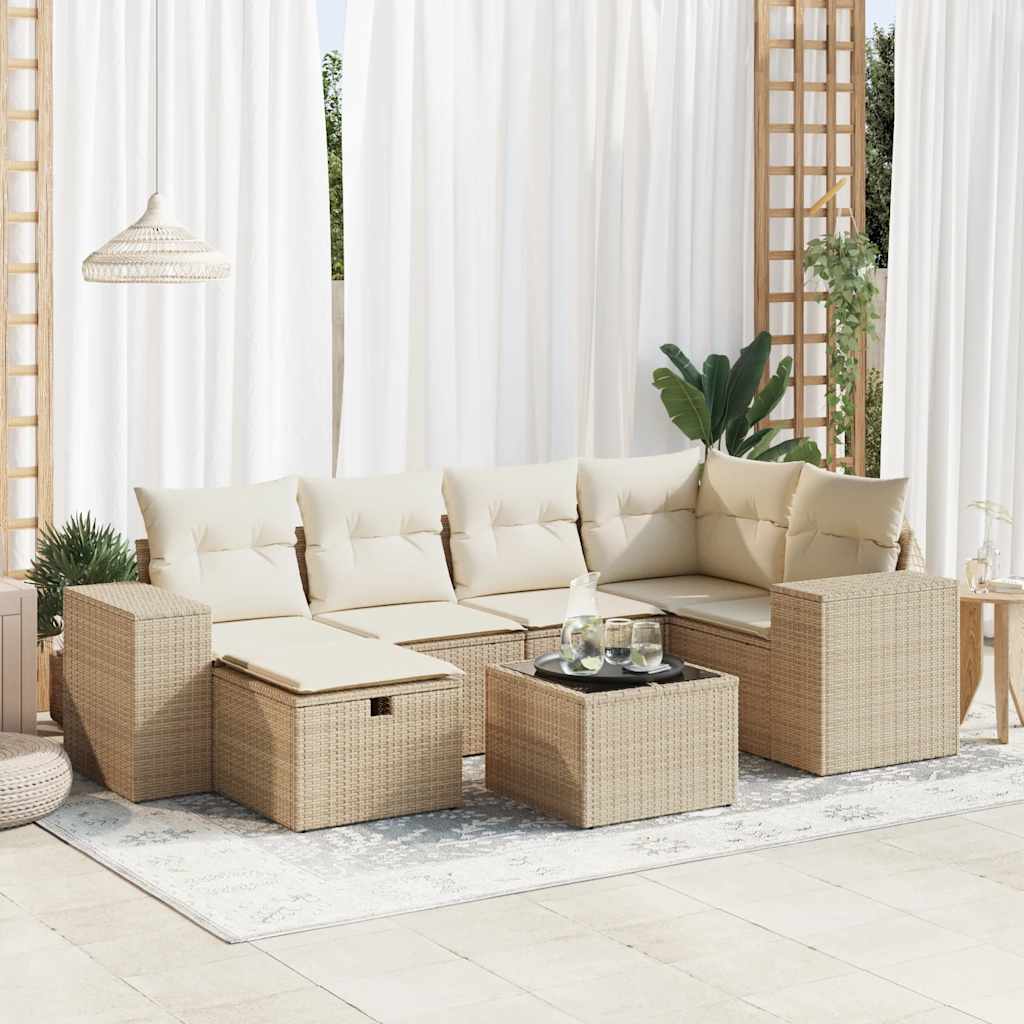 Sofasæt Til Haven 7 Dele Med Hynder Polyrattan Brun