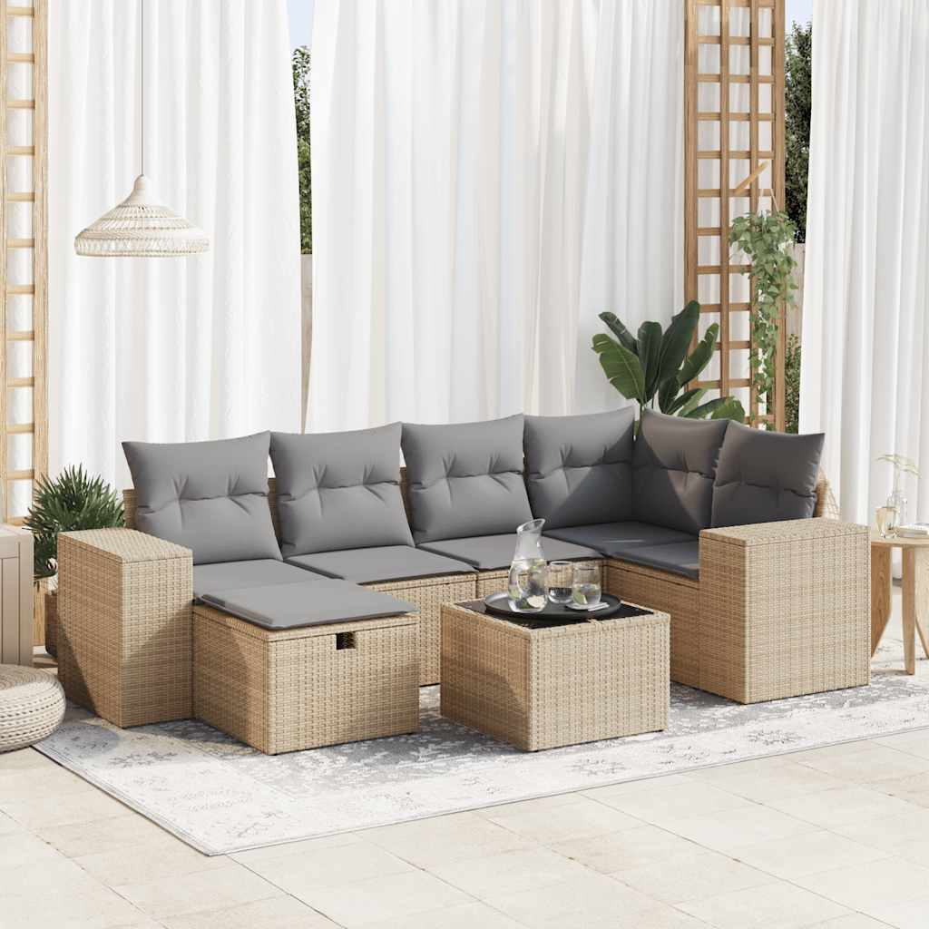 Sofasæt Til Haven 7 Dele Med Hynder Polyrattan Brun