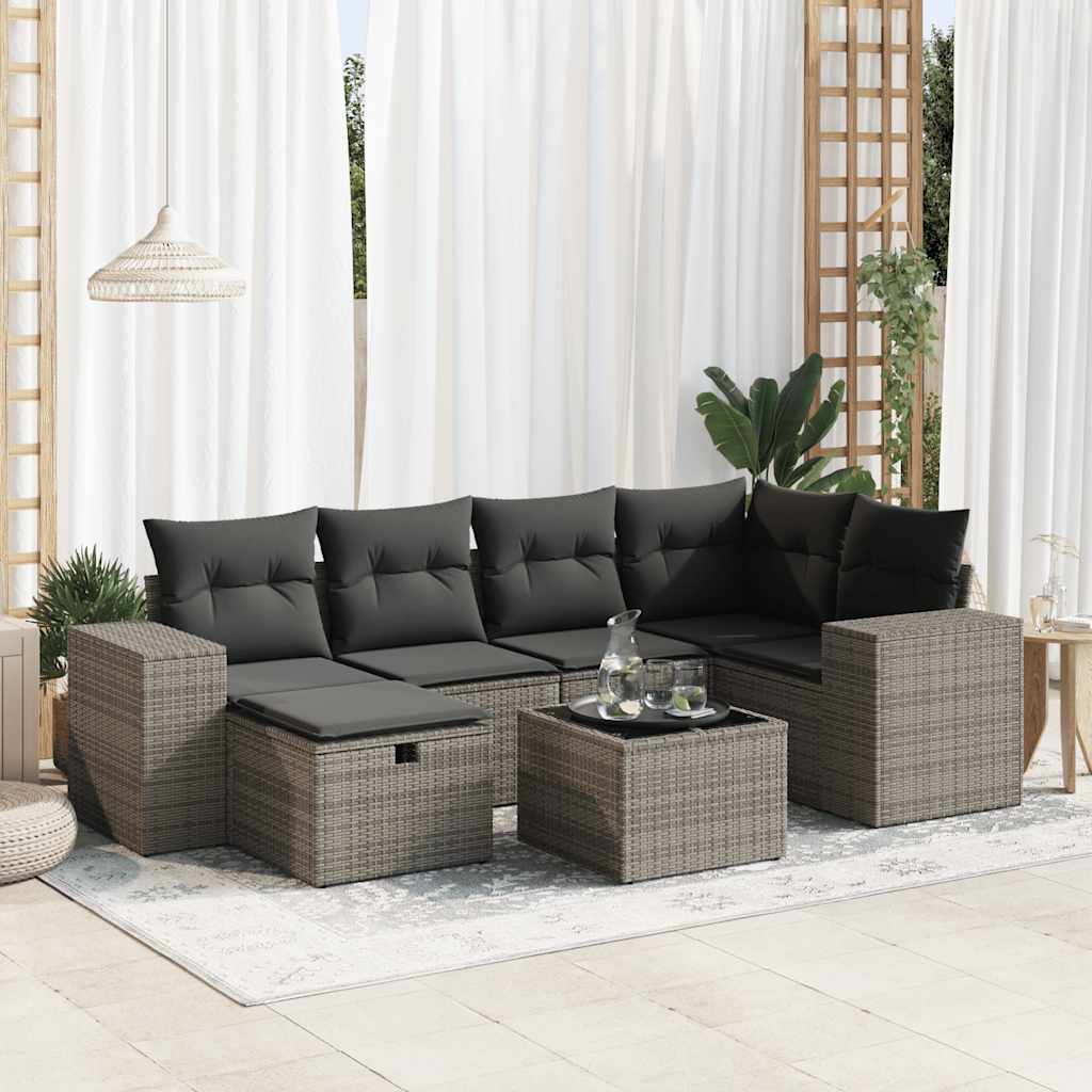 Sofasæt Til Haven 7 Dele Med Hynder Polyrattan Brun