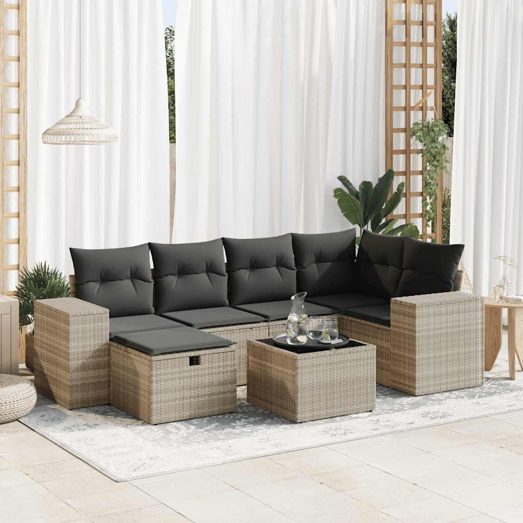 Sofasæt Til Haven 7 Dele Med Hynder Polyrattan Brun