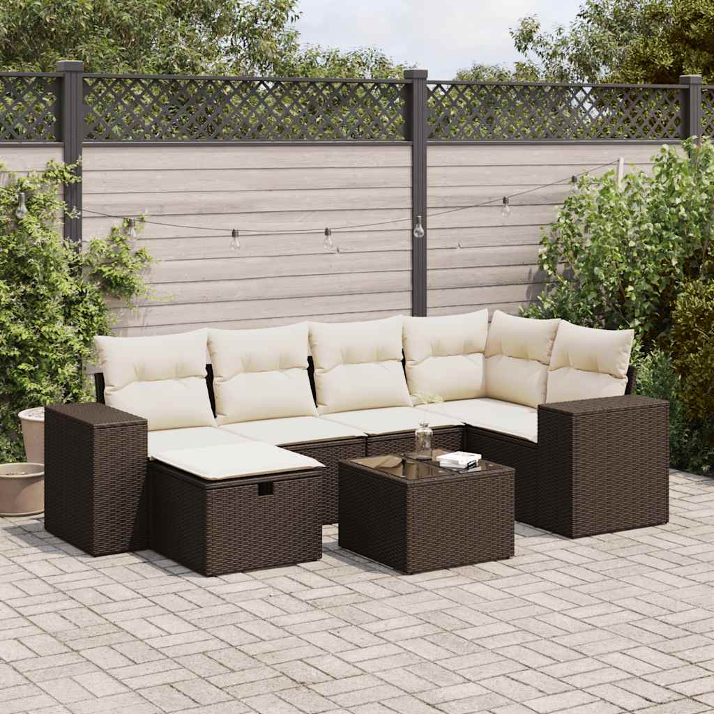 Sofasæt Til Haven 7 Dele Med Hynder Polyrattan Brun