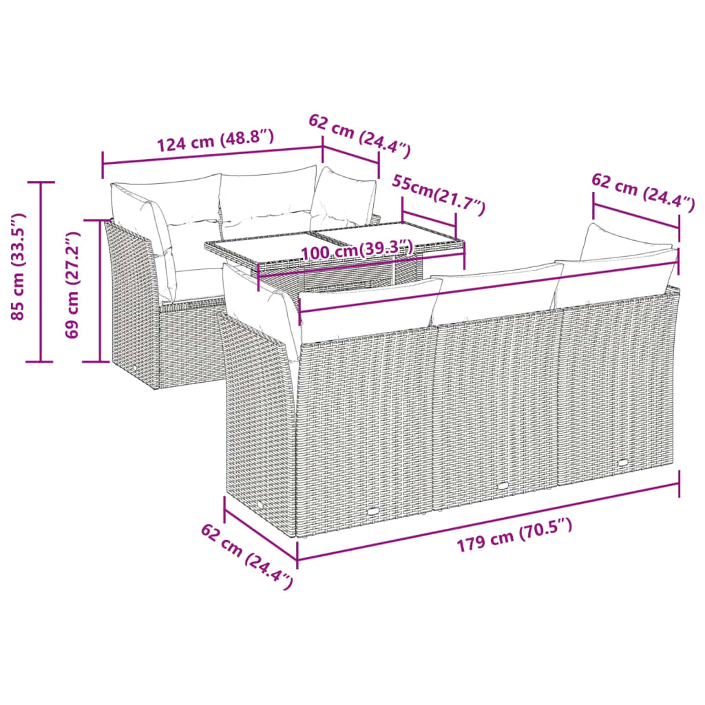 Sofasæt Til Haven 6 Dele Med Hynder Polyrattan