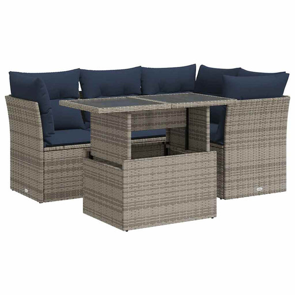 Sofasæt 5 Dele Med Hynder Polyrattan Akacietræ