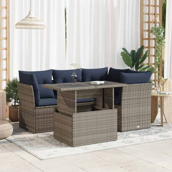 Sofasæt 5 Dele Med Hynder Polyrattan Akacietræ
