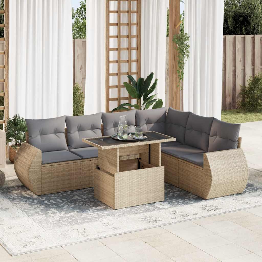 Sofasæt Til Haven 7 Dele Med Hynder Polyrattan Brun