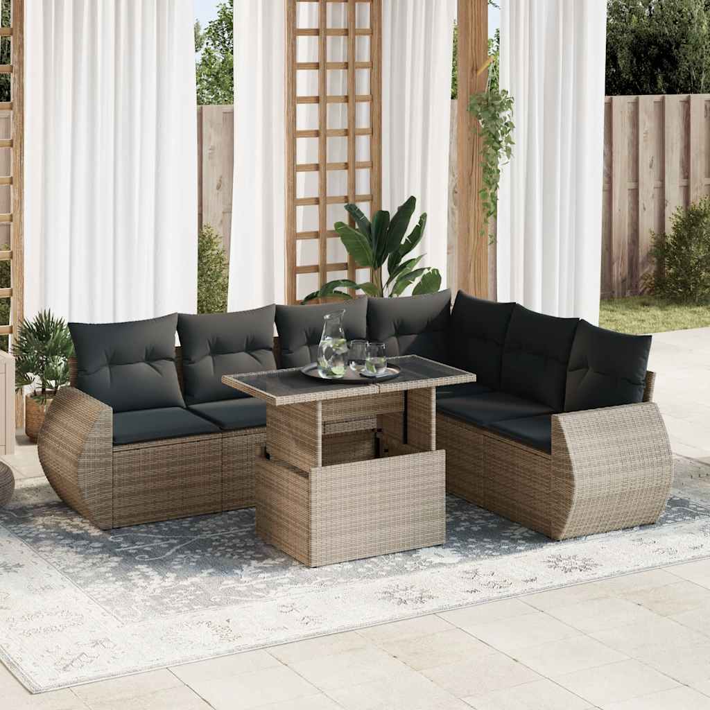 Sofasæt Til Haven 7 Dele Med Hynder Polyrattan Brun