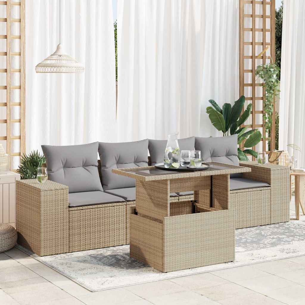 Sofasæt Til Haven 5 Dele Med Hynder Polyrattan Brun