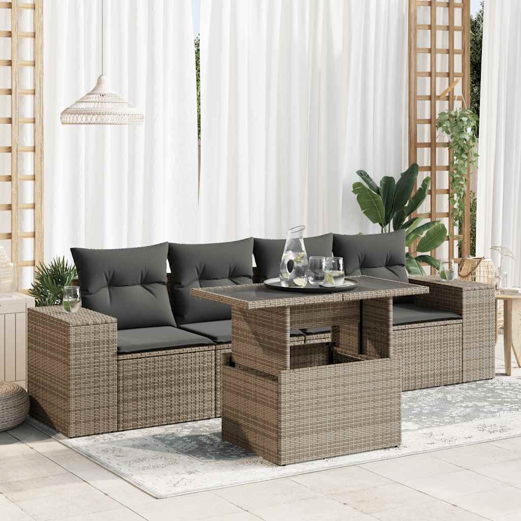 Sofasæt Til Haven 5 Dele Med Hynder Polyrattan Brun