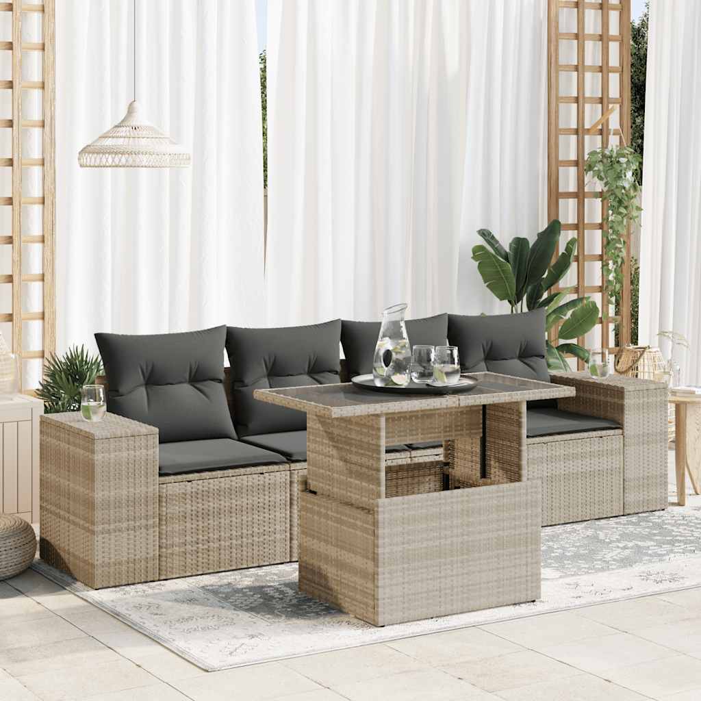 Sofasæt Til Haven 5 Dele Med Hynder Polyrattan Brun