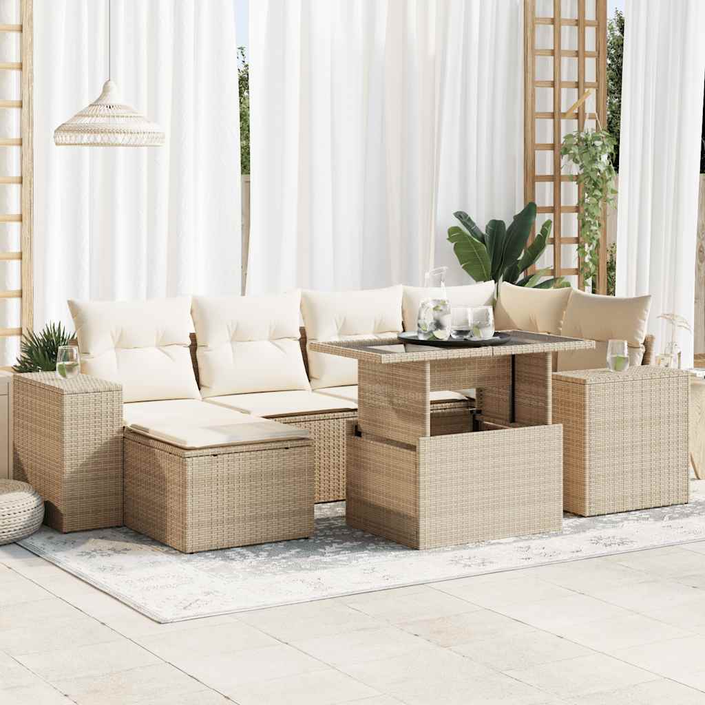 Sofasæt Til Haven 7 Dele Med Hynder Polyrattan Brun