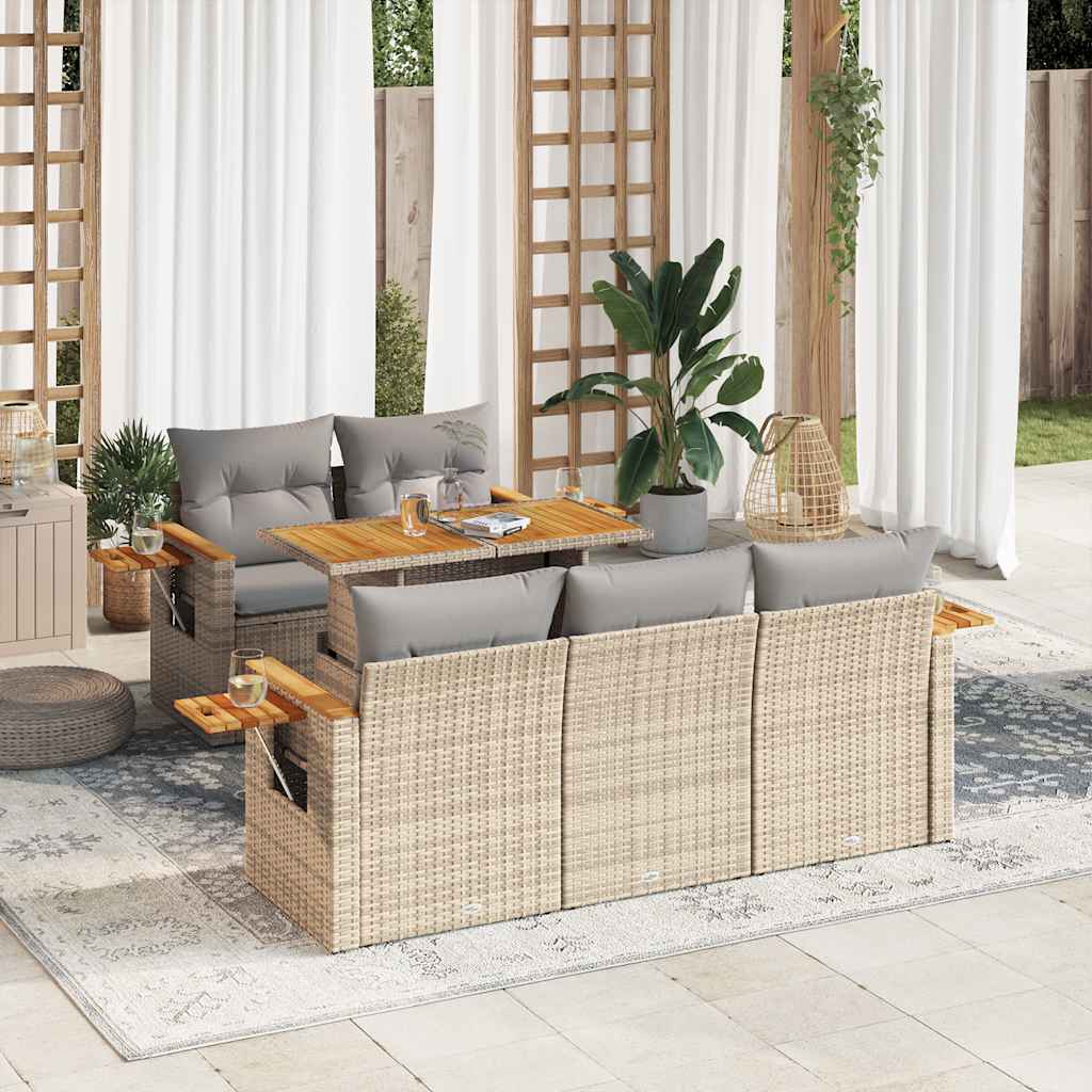 Sofasæt Til Haven 6 Dele Med Hynder Polyrattan Akacietræ Sort