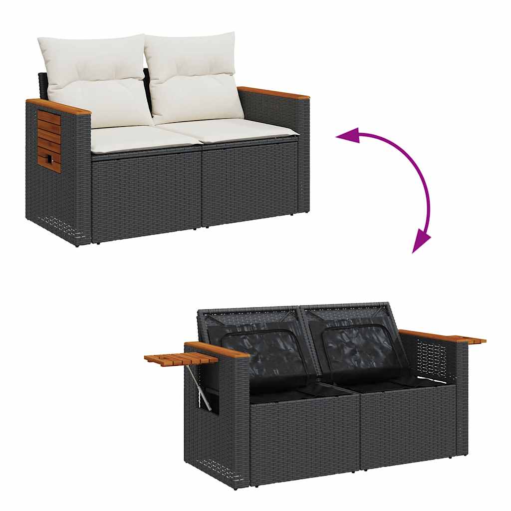 Sofasæt Til Haven 8 Dele Med Hynder Polyrattan Akacietræ Sort