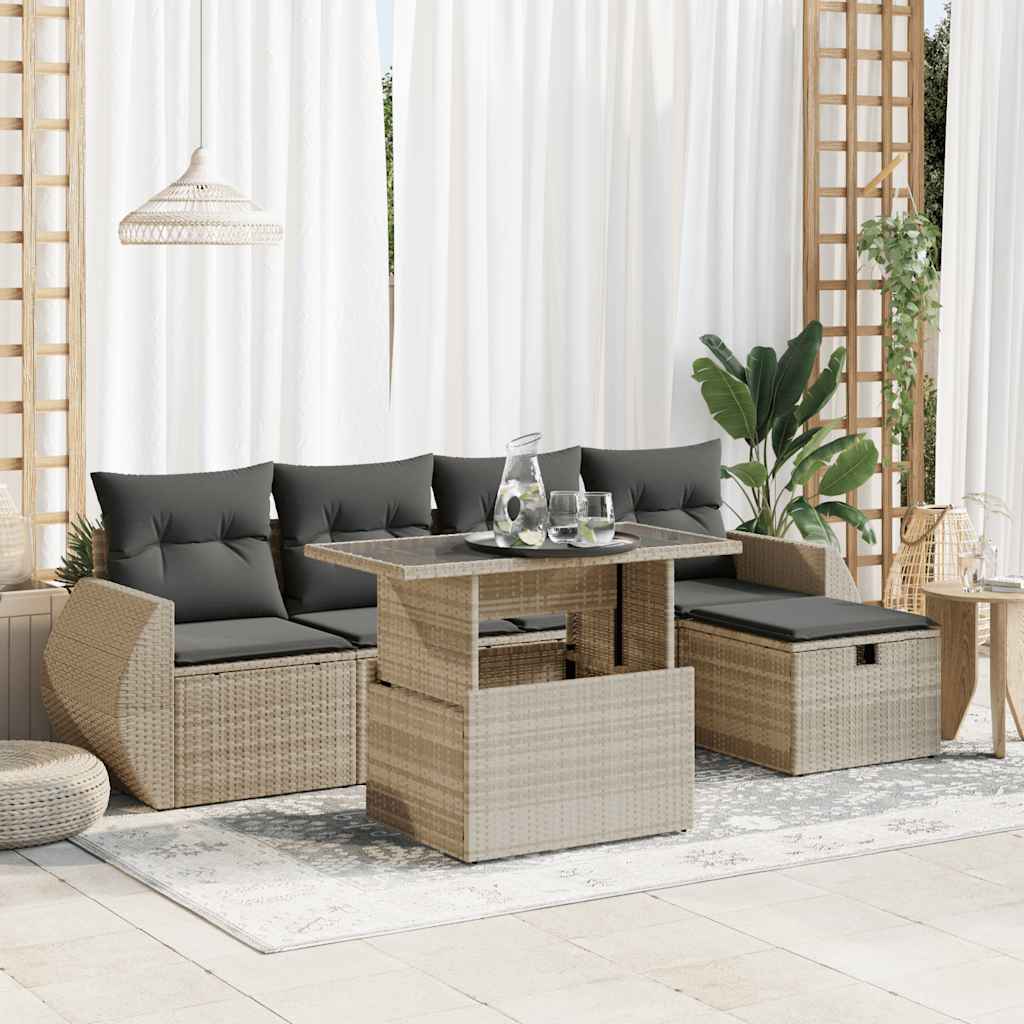 Sofasæt Til Haven 6 Dele Med Hynder Polyrattan Brun