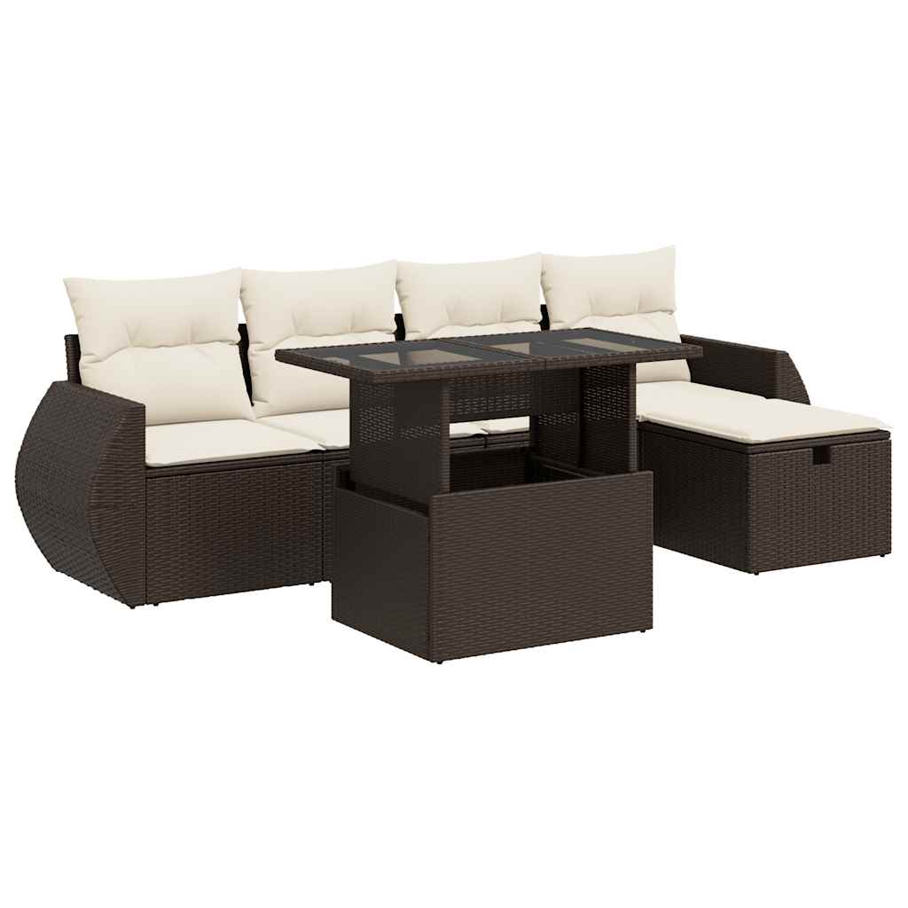 Sofasæt Til Haven 6 Dele Med Hynder Polyrattan Brun
