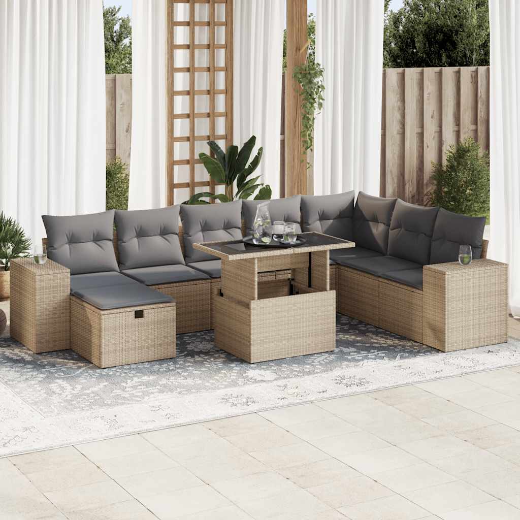 Sofasæt Til Haven 9 Dele Med Hynder Polyrattan Brun