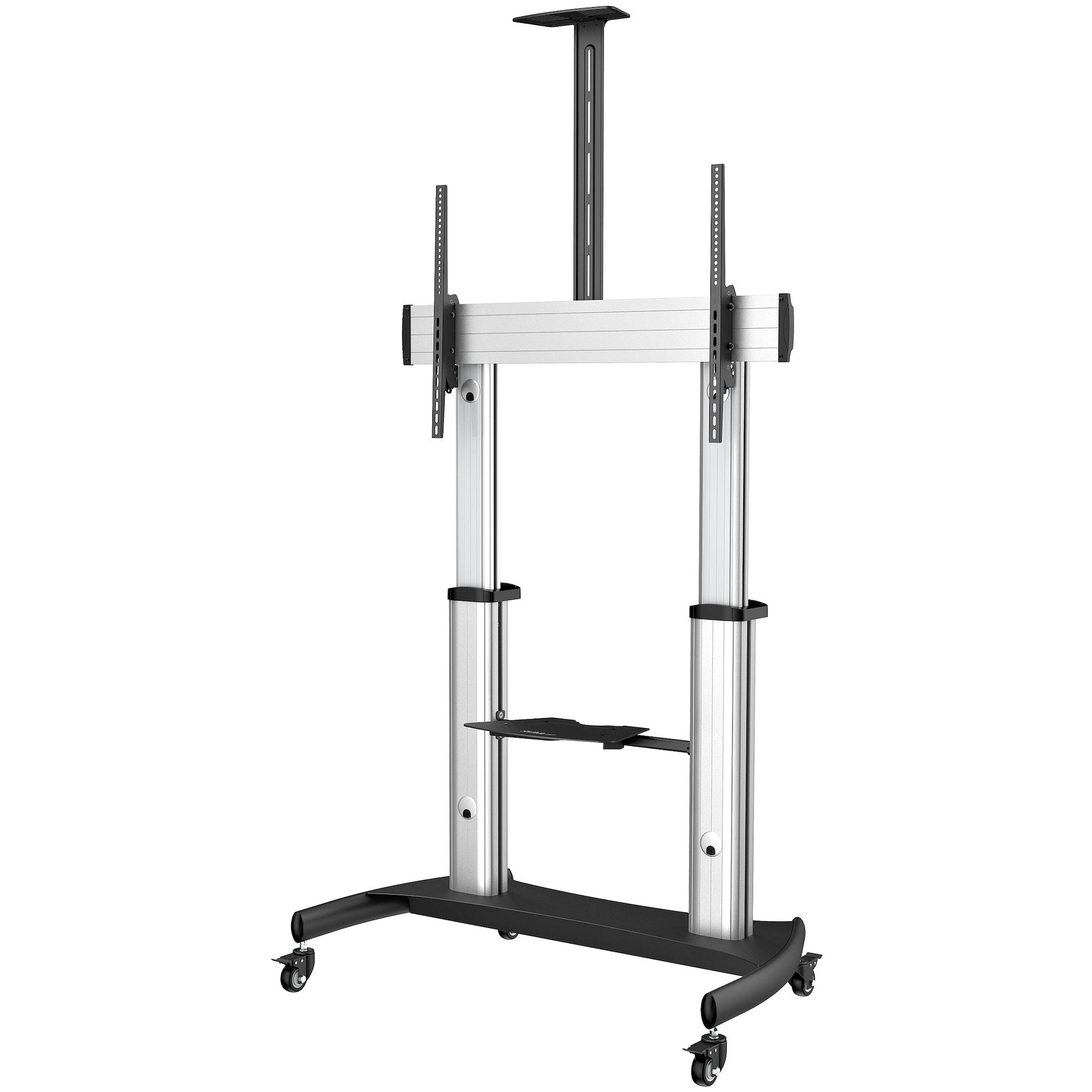 StarTech.com Mobile TV Stand, Heavy Duty TV Cart for 60-100 Display (100kg/220lb), Height Adjustable Rolling Flat Screen Floor Standing on Wheels, Universal Television Mount w/Shelves - W/ 2 equipment shelves (STNDMTV100) Vogn med hjul Fladt panel 60-10