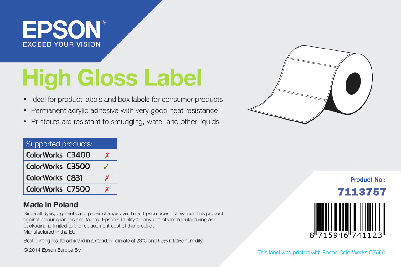 Epson High Gloss Label - Continuous Roll  102mm x 33m