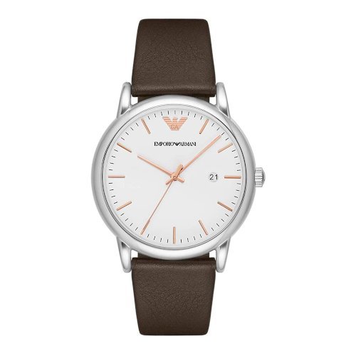 Emporio Armani Herren hvid skive brun læder rem ur For Men Ar11103