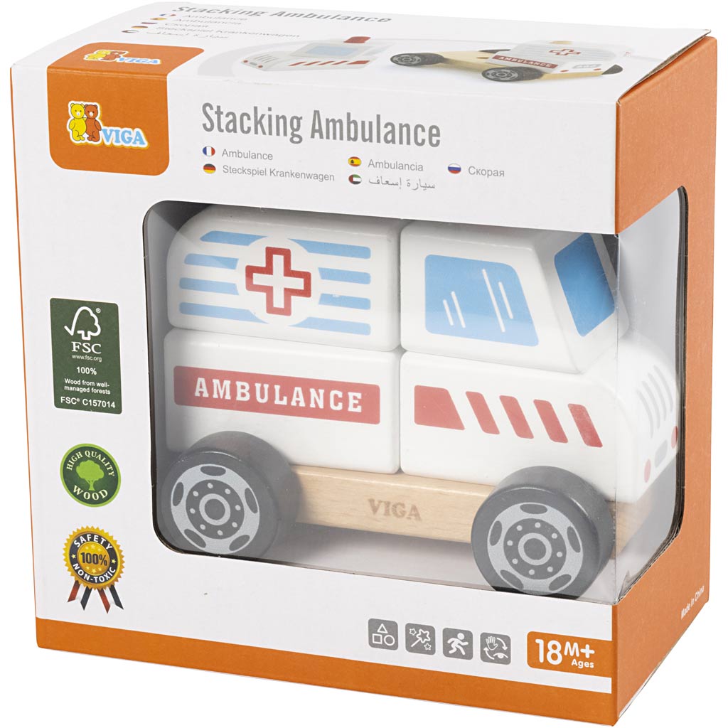 VIGA Stabel Ambulance i træ, Ambulance, str. 13x10x8 cm, 1 stk.