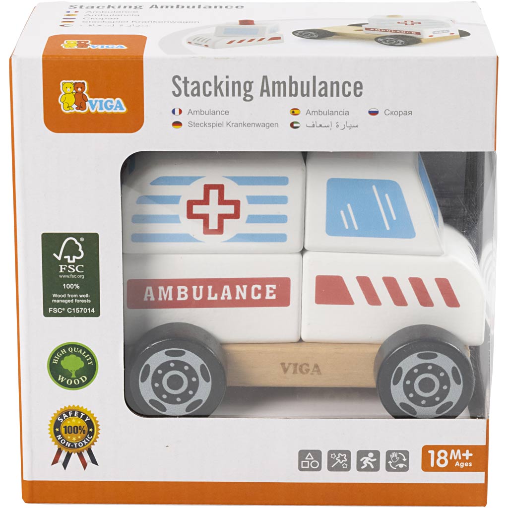 VIGA Stabel Ambulance i træ, Ambulance, str. 13x10x8 cm, 1 stk.