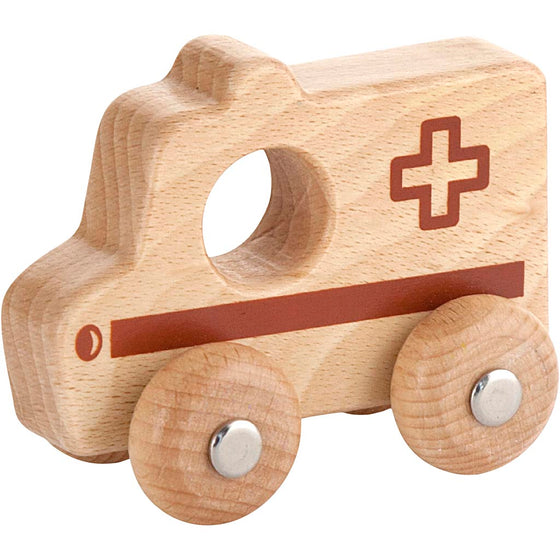 VIGA Træbil, Ambulance, H: 4,2 cm, L: 9 cm, B: 7,5 cm, 1 stk.