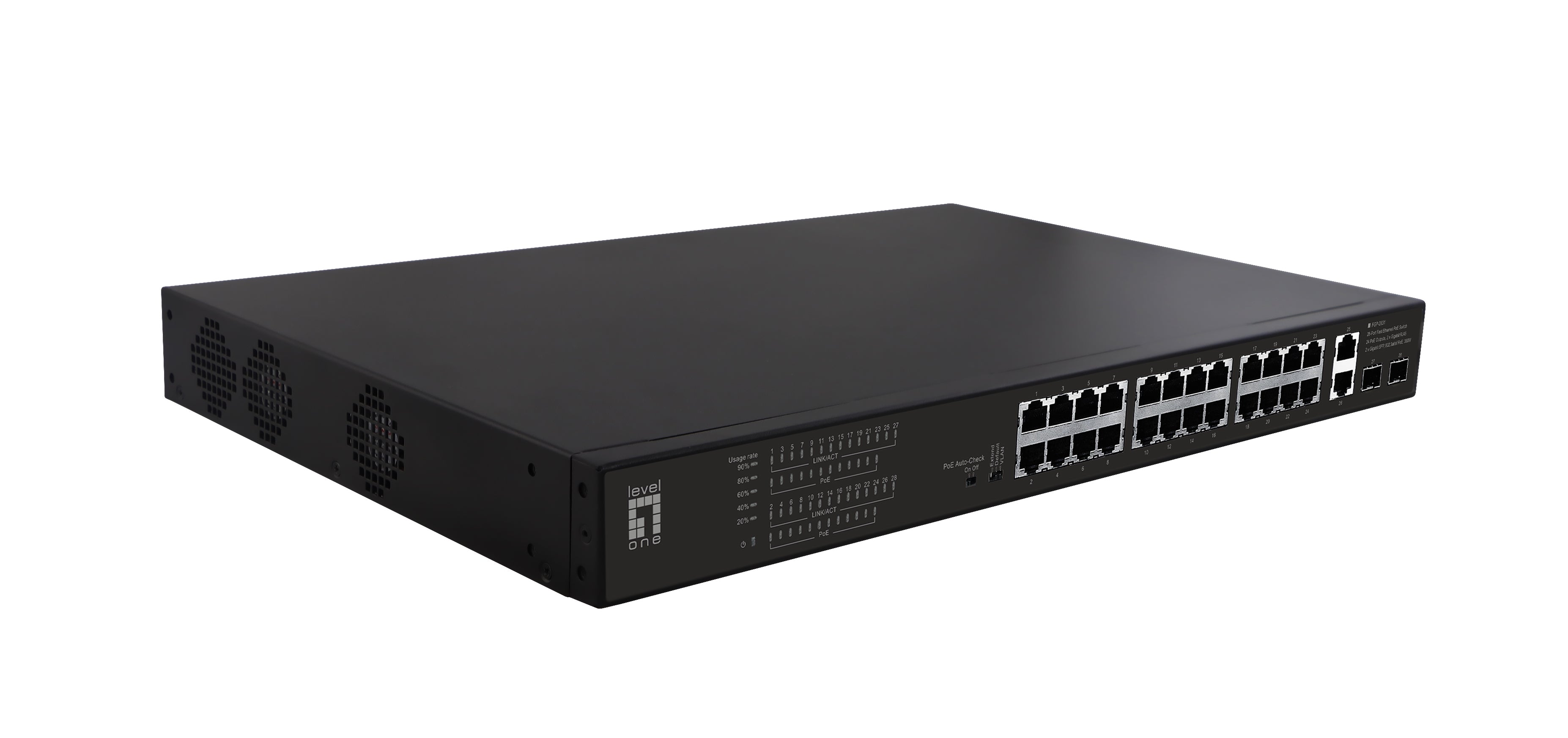 LevelOne FGP-2831 netværksswitch Ikke administreret Fast Ethernet (10/100) Strøm over Ethernet (PoE) 1U Sort