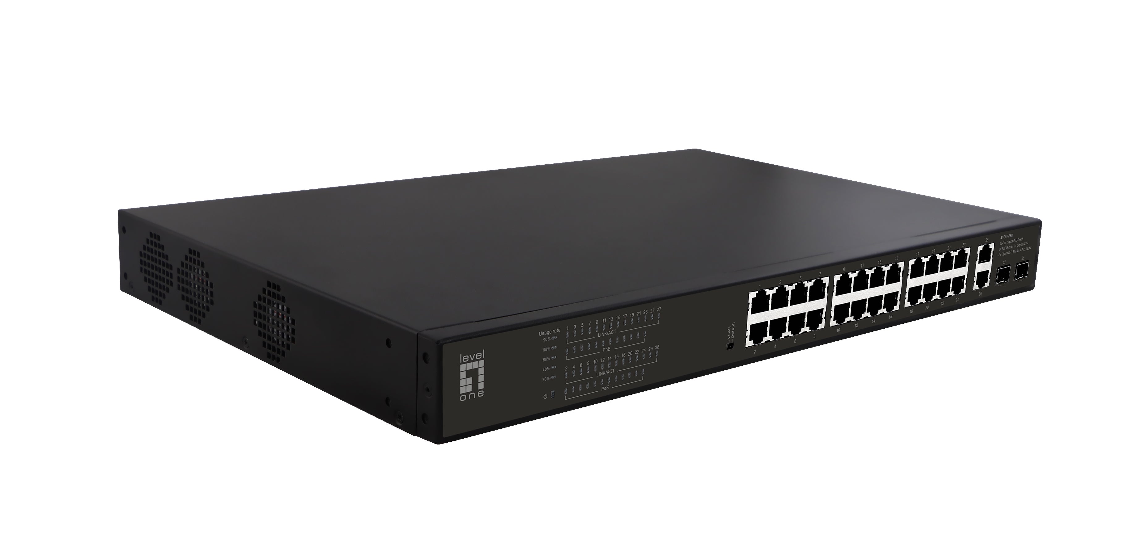LevelOne GEP-2821 netværksswitch Ikke administreret Gigabit Ethernet (10/100/1000) Strøm over Ethernet (PoE) 1U Sort