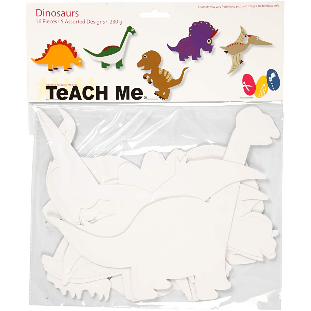 Dinosaurer, H: 15-22 cm, B: 24-25 cm, 230 g, hvid, 16 stk./ 1 pk.